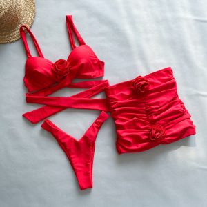 Three-Piece Bikini  Flowers Separated Women's Swimsuit