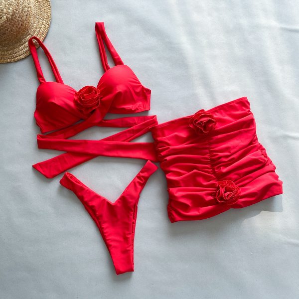Three-Piece Bikini  Flowers Separated Women's Swimsuit