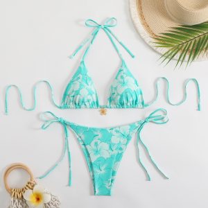 Sexy Reversible Bikini with Print and Neck Tie Women's Swimsuit