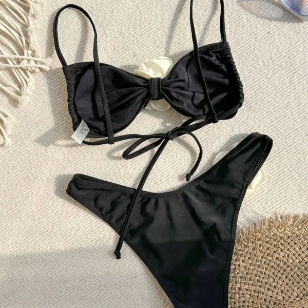 Floral Tie Strapless Sexy Bikini Two-Piece Swimsuit for Women - Image 4