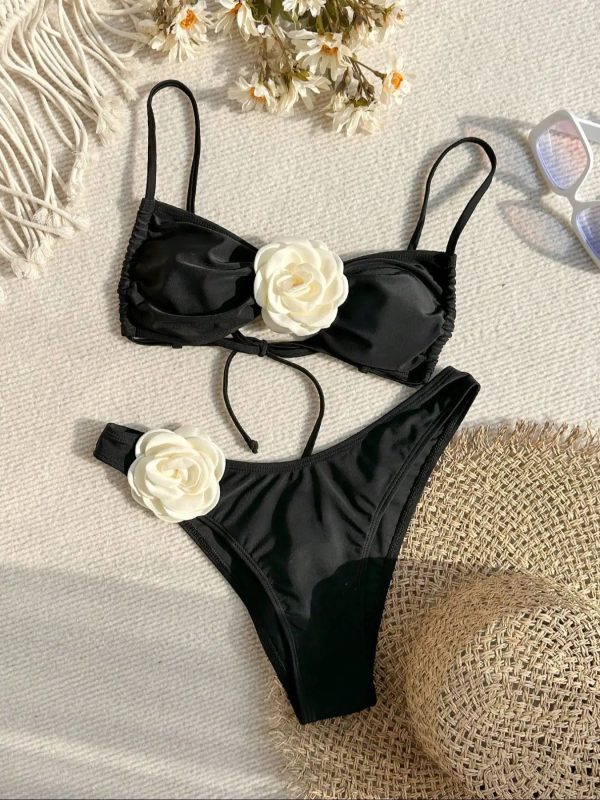 Floral Tie Strapless Sexy Bikini Two-Piece Swimsuit for Women - Image 6