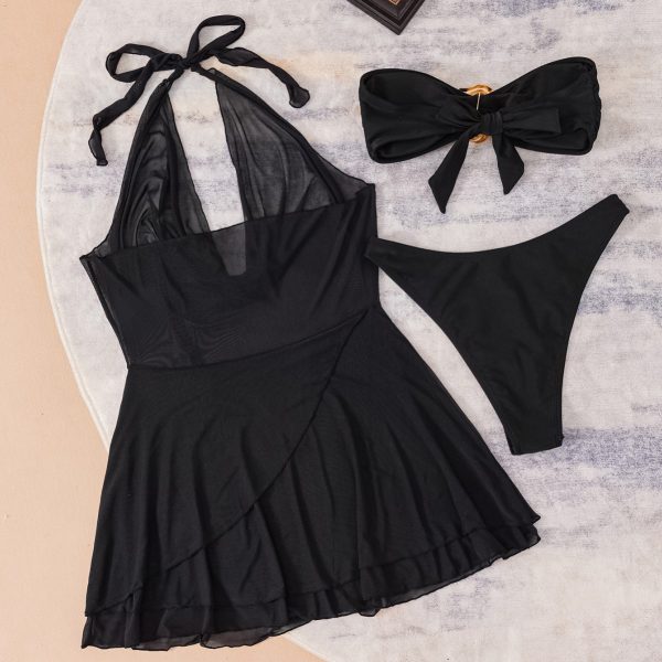 New European and American Style Bikini Mesh Cover-up Three-piece Set Sexy Tube Top Separated Bikini Swimsuit - Image 5