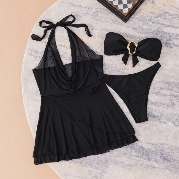 New European and American Style Bikini Mesh Cover-up Three-piece Set Sexy Tube Top Separated Bikini Swimsuit - Image 4