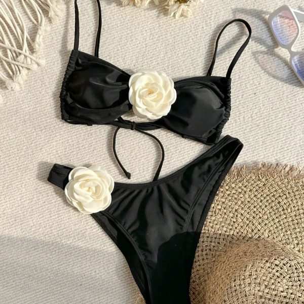 Floral Tie Strapless Sexy Bikini Two-Piece Swimsuit for Women - Image 2