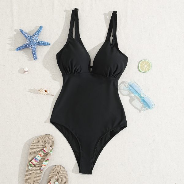 Solid Color Belted Slimming Sexy One-Piece Bikini Swimsuit for Women - Image 4