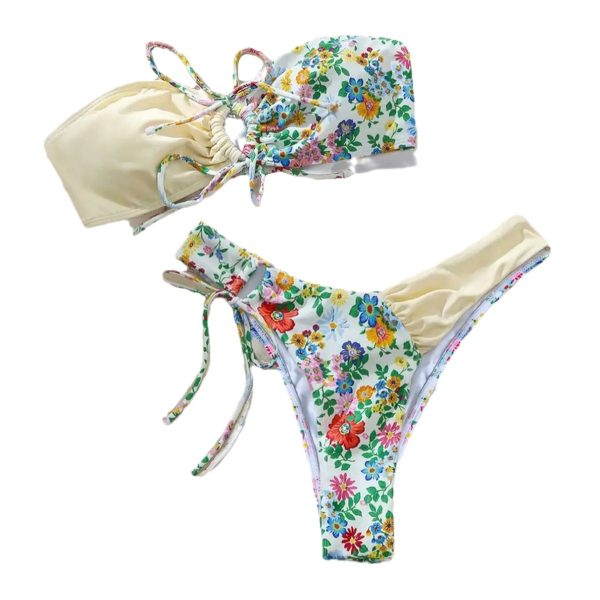 Small Floral Halter Sexy Separated Bikini Swimsuit for Women