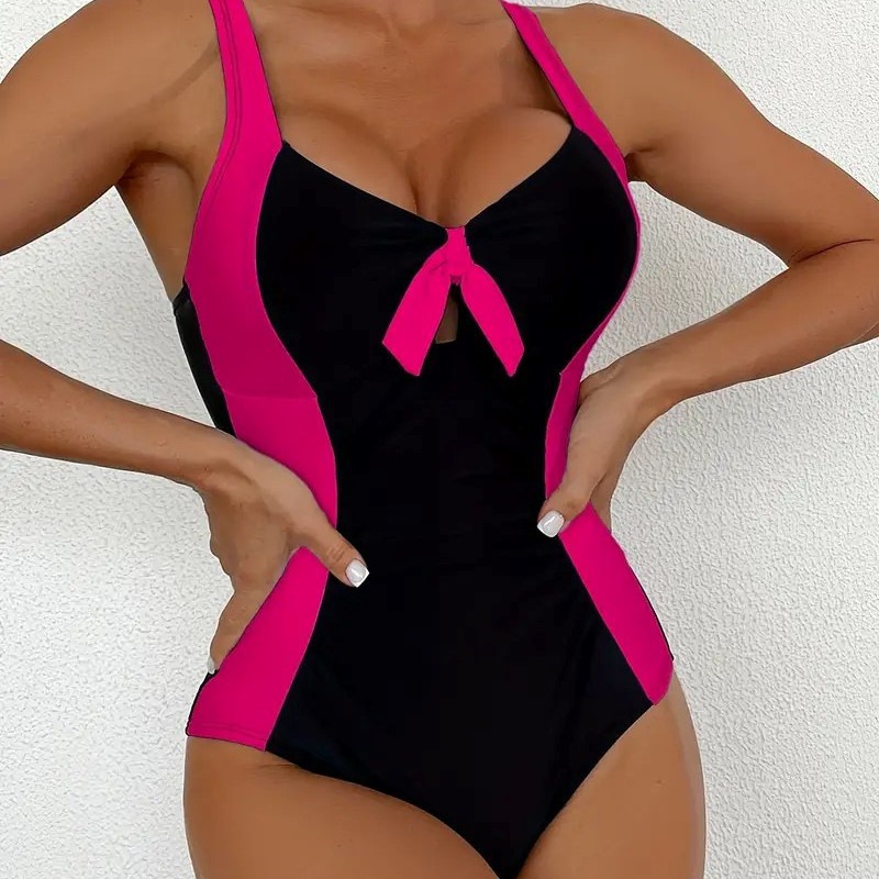 Style Strapless Slim Conservative Color Block One-Piece Swimsuit Women's Fitted Bikini Swimwear - Image 2