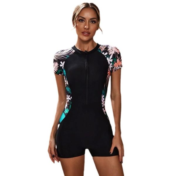 One-Piece Round Neck Zipper Surfing Suit Women's Bikini Bottoms
