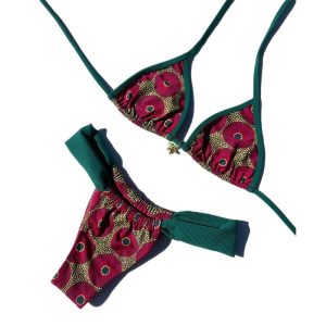 Print Separated Metal Swimwear Triangle Cup Bikini Swimsuit for Women