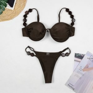 Support Bikini Sexy Beach Vacation Solid Color Separated Swimsuit for Women