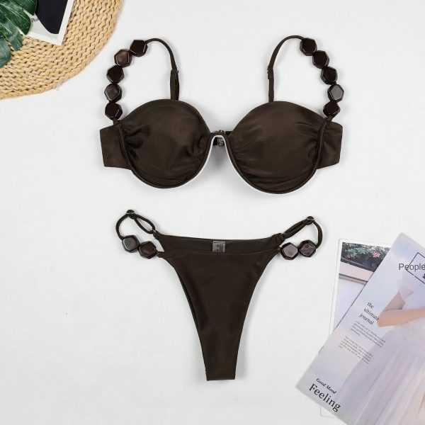 Support Bikini Sexy Beach Vacation Solid Color Separated Swimsuit for Women