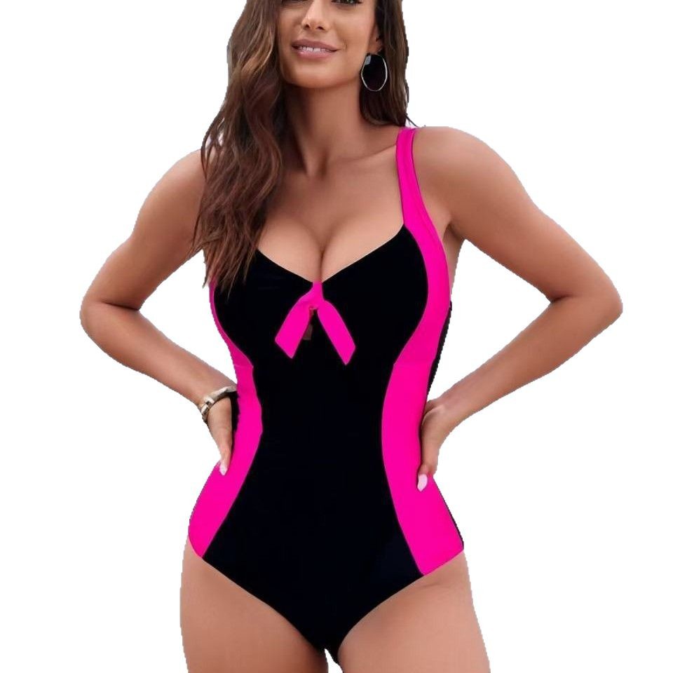 Style Strapless Slim Conservative Color Block One-Piece Swimsuit Women's Fitted Bikini Swimwear - Image 5