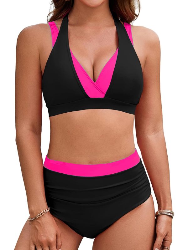 Color-blocked Halter High-waisted Sexy Bikini Two-piece Swimsuit for Women - Image 6