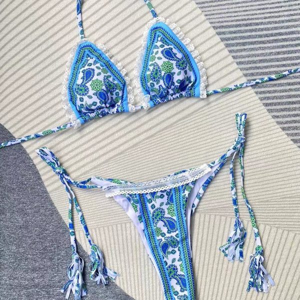 Bikini with Print and Tie Design Two-Piece Women's Swimsuit