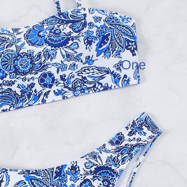Bikini European and American Style Blue and White Porcelain Print Sexy Two-Piece Swimsuit for Women - Image 5