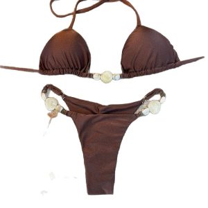 Swimsuit Bikini Three-Piece Halter E Drawstring Swimwear Solid Color
