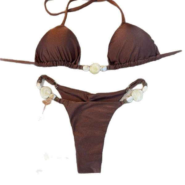 Swimsuit Bikini Three-Piece Halter E Drawstring Swimwear Solid Color
