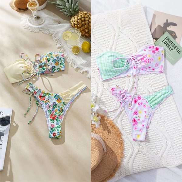 Small Floral Halter Sexy Separated Bikini Swimsuit for Women - Image 2