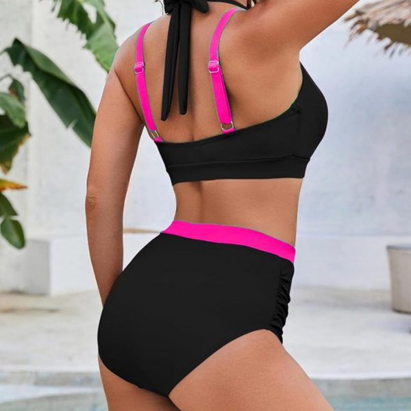 Color-blocked Halter High-waisted Sexy Bikini Two-piece Swimsuit for Women - Image 3