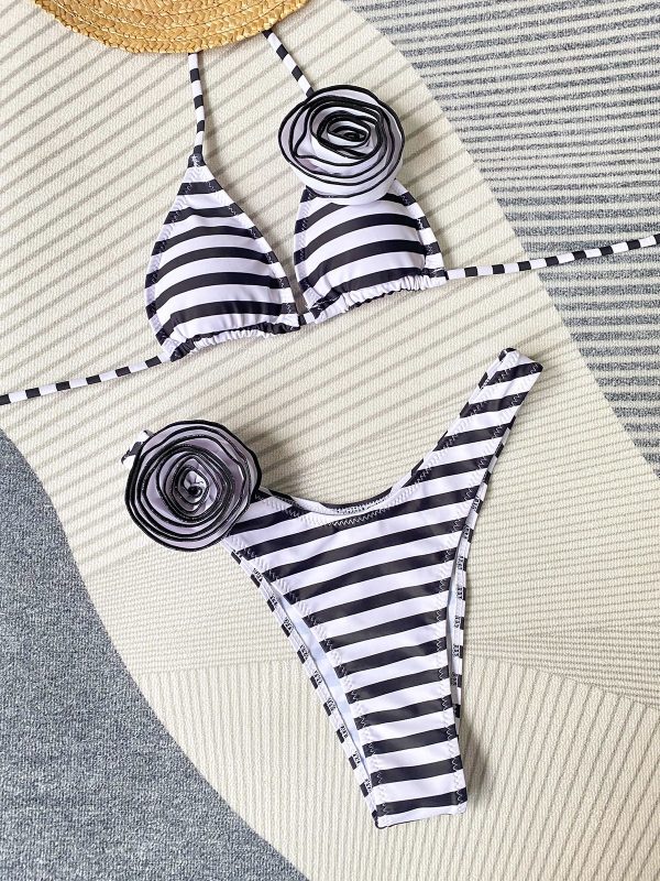 New Bikini  Striped Sexy Three-Dimensional Flower Separated Women's Swimsuit - Image 7