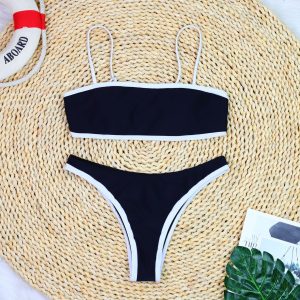 High Waist Sexy Large Chest Gathering Spliced Triangle Bikini Swimsuit