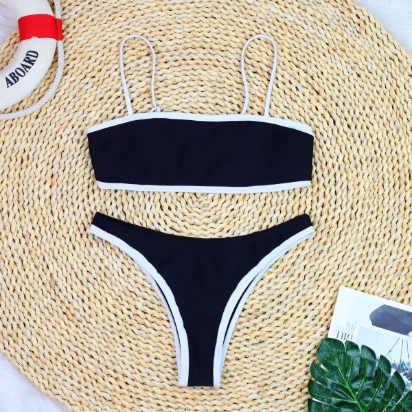 High Waist Sexy Large Chest Gathering Spliced Triangle Bikini Swimsuit