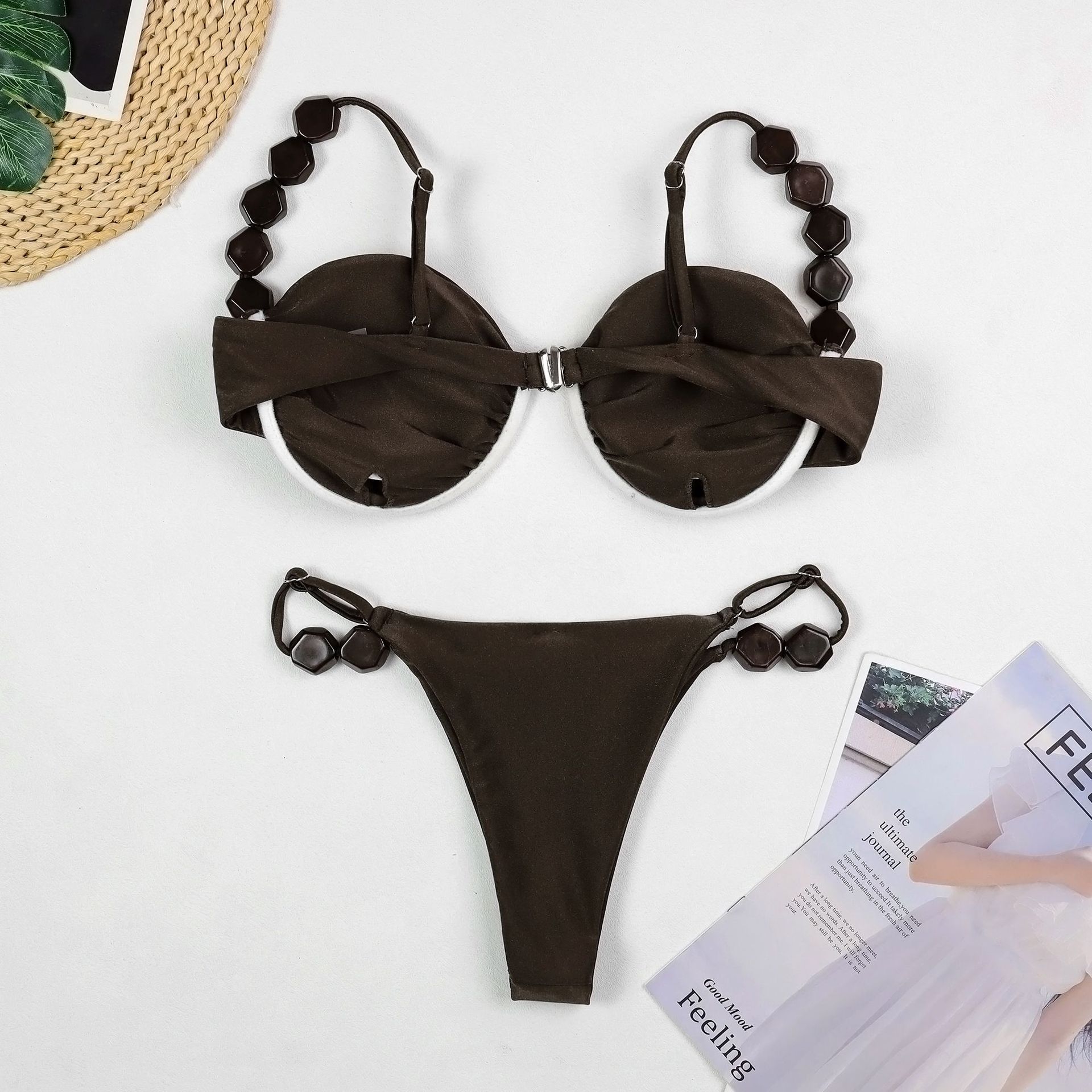 Support Bikini Sexy Beach Vacation Solid Color Separated Swimsuit for Women - Image 2