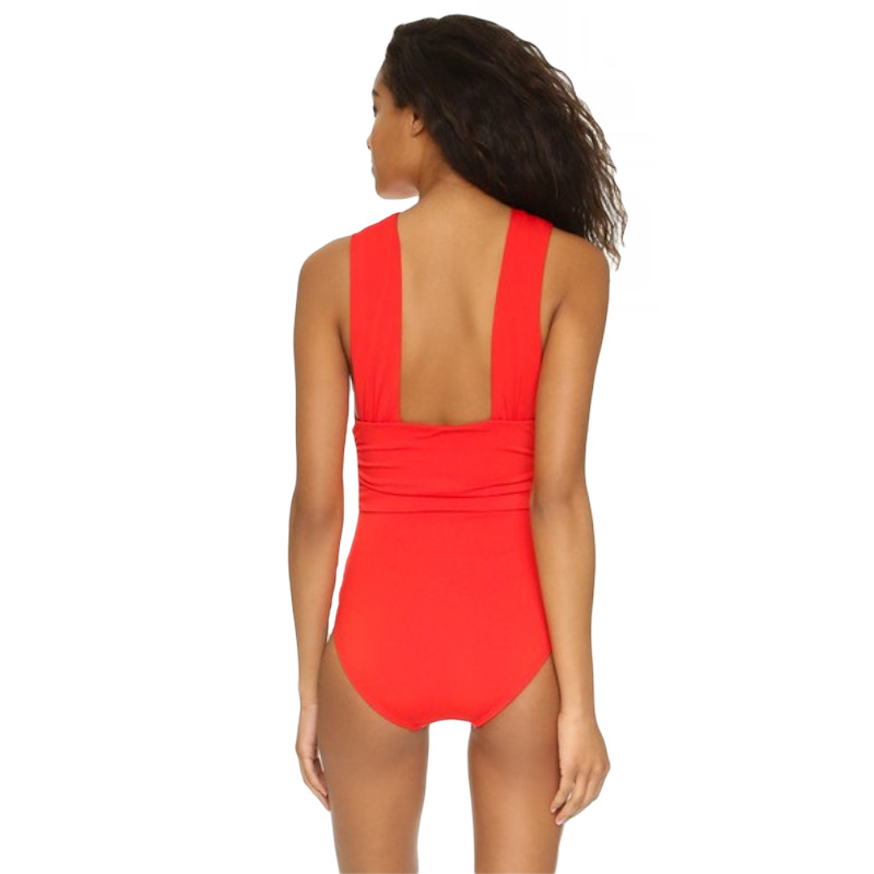 Sexy Deep V-Cross Tied One-Piece Swimsuit Solid Color Bikini - Image 5