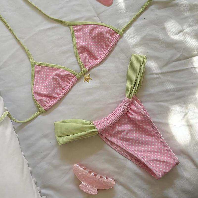 Print Separated Metal Swimwear Triangle Cup Bikini Swimsuit for Women - Image 4