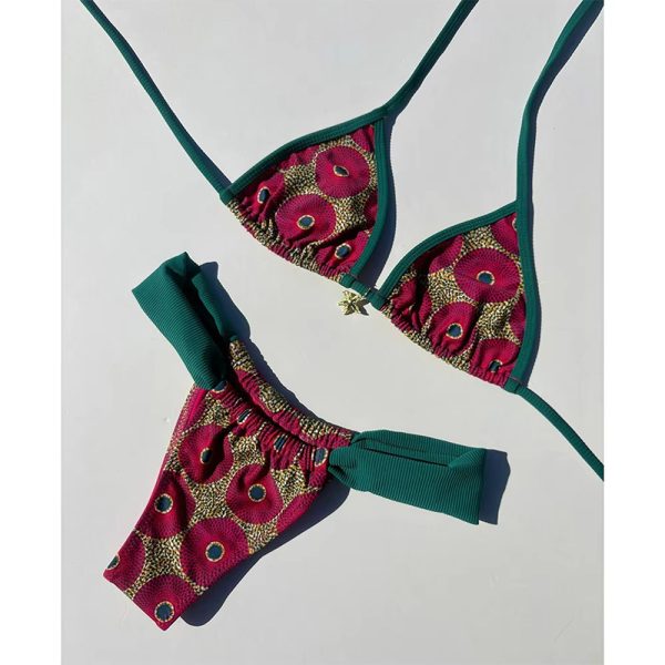 Print Separated Metal Swimwear Triangle Cup Bikini Swimsuit for Women - Image 3