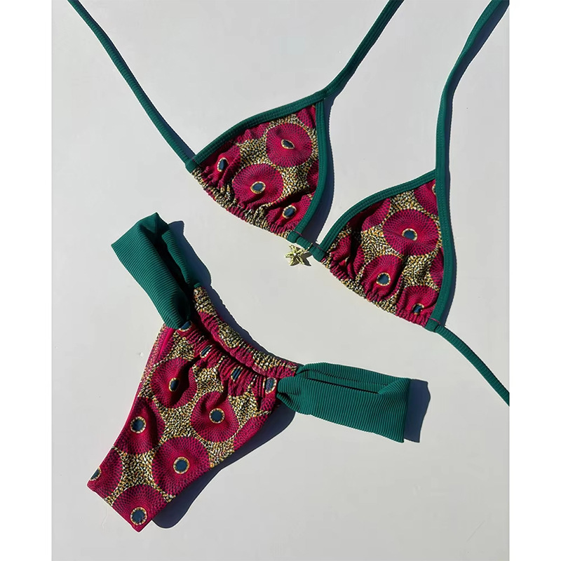 Print Separated Metal Swimwear Triangle Cup Bikini Swimsuit for Women - Image 3